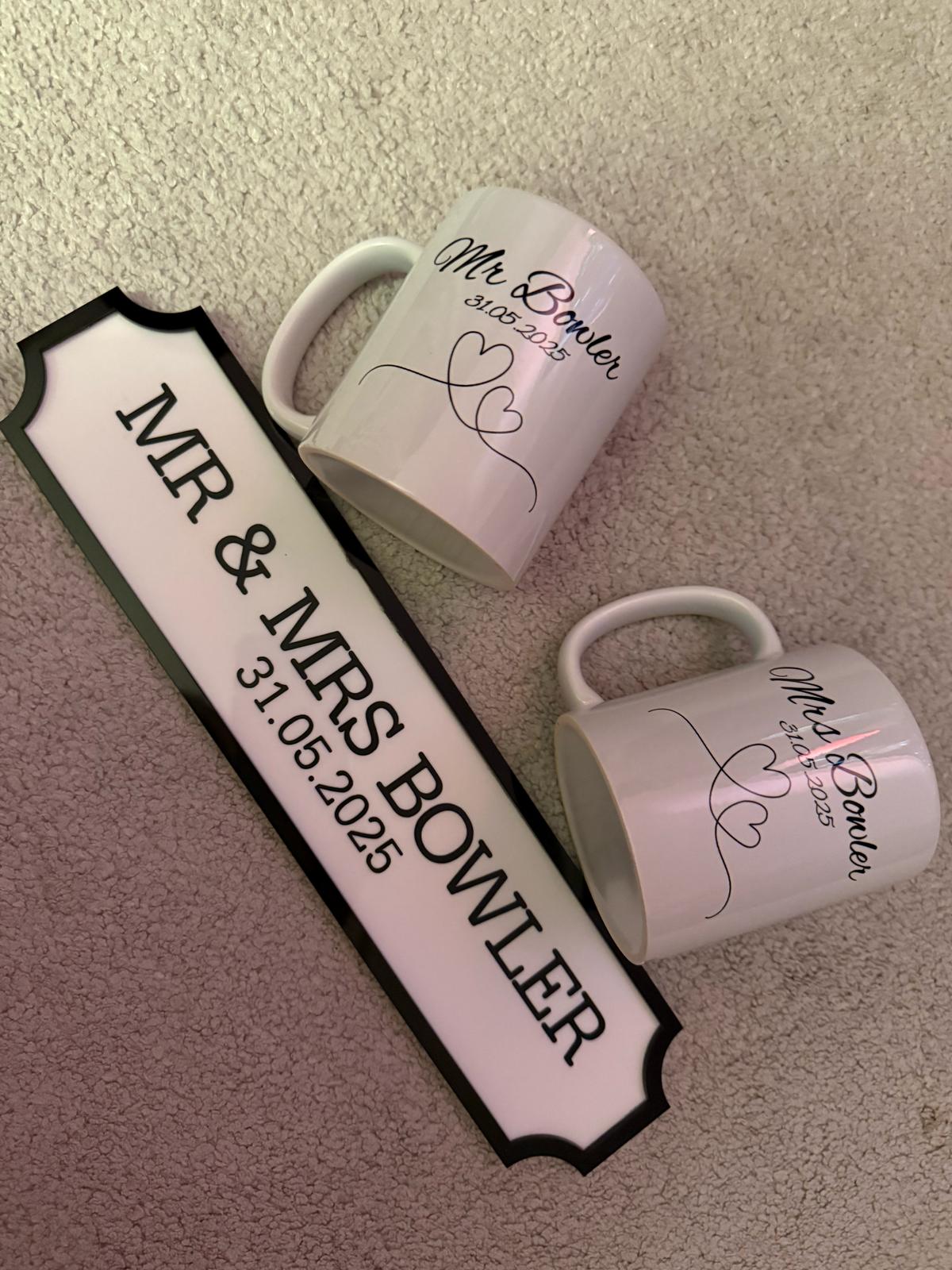 Wedding Mugs + Signpost